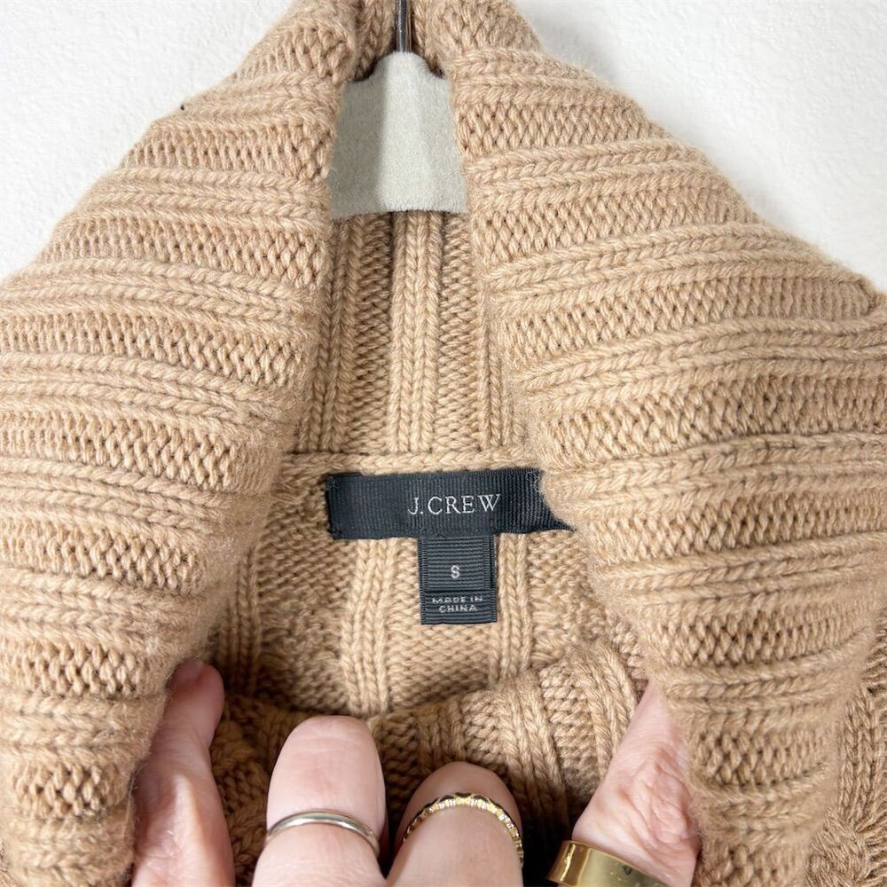 J. Crew Cambridge Cable Chunky‎ Knit Turtleneck Size S Tan Wool Blend Academia - Picture 5 of 11